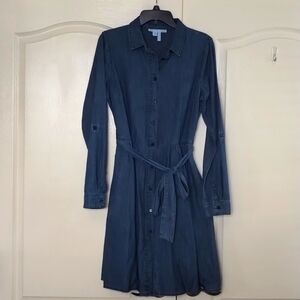 Draper James denim chambray size 12 button down shirt dress long sleeve w/tie